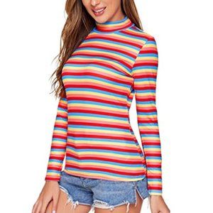 NWOT SweatyRocks Mock-Neck Long Sleeve Rainbow